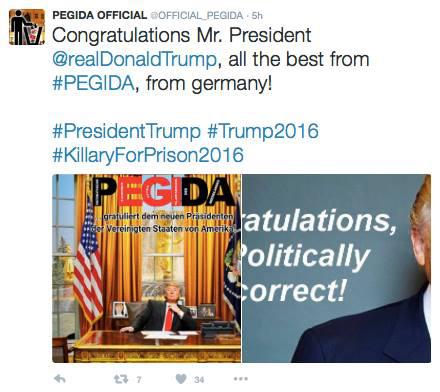 Tweet: Pegida statement on official Pegida Twitter acount