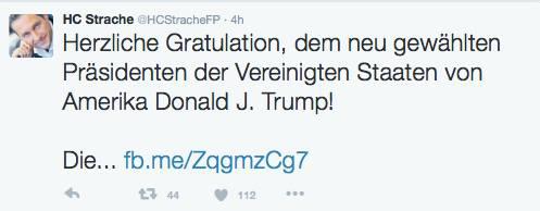 Tweet: FPÖ MP in Vienna Austria celebrating trump